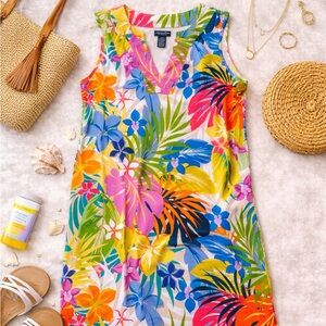 Caribbean Joe Tropical Floral Shift Dress Medium Bright Resort Dress